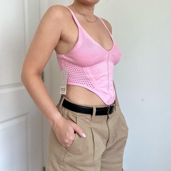 Corset Style Cropped Knit Cami Top - Picture 3 of 7